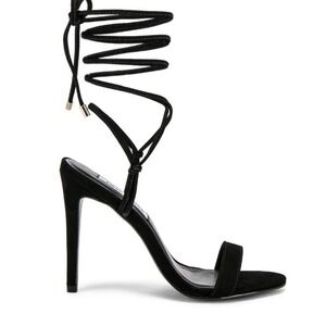 Steve Madden Black Suede Lace Up Stiletto High Heel Sandals Women's Size 6.5